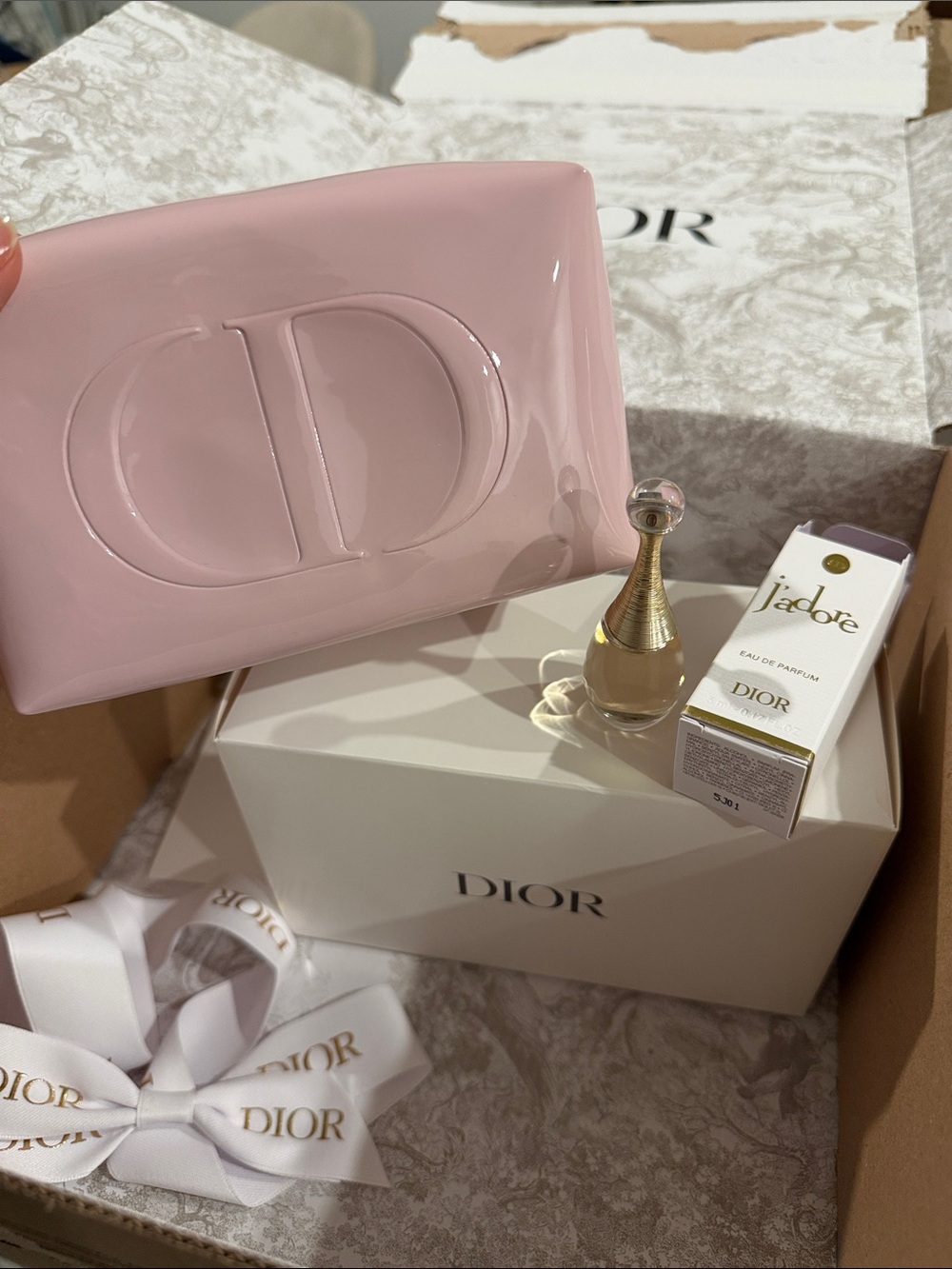 Dior Glossy Pale Pink CD Pouch and J’adore eau de parfum
